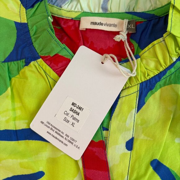 NWT Maude Vivante Multicolor Palms Tropical Short Sleeve Sasha Dress Size XL - Picture 5 of 14